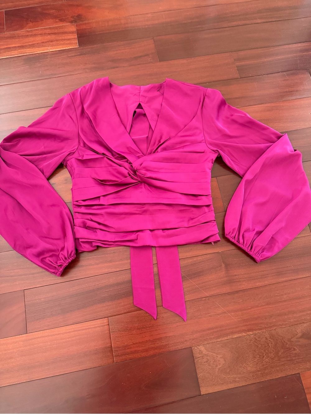Magenta Twist-Front Long-Sleeve Top - Unbranded
